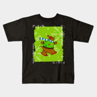 MERRY Christmas Brown Bear Ice Skater Kids T-Shirt